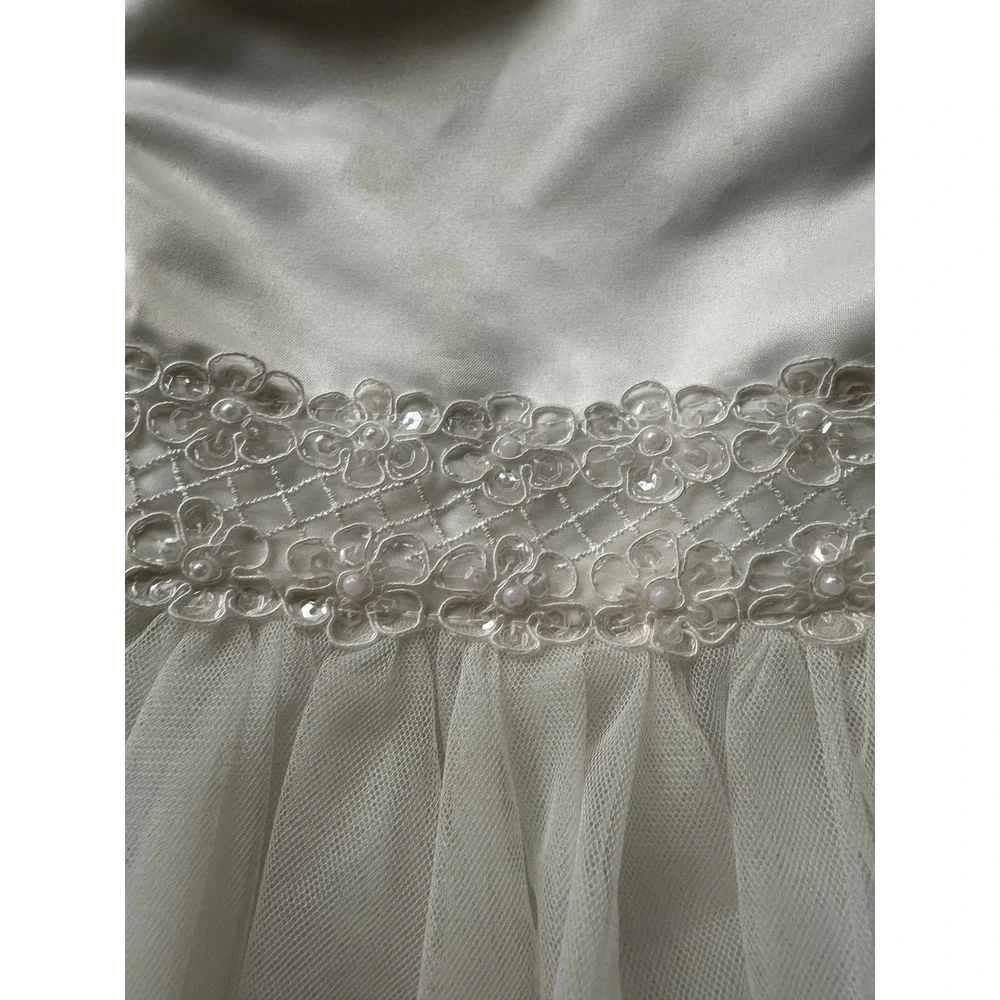 Kids Dream Ivory Satin Tulle Flower Girl Dress Pearl Floral Waist Style 222